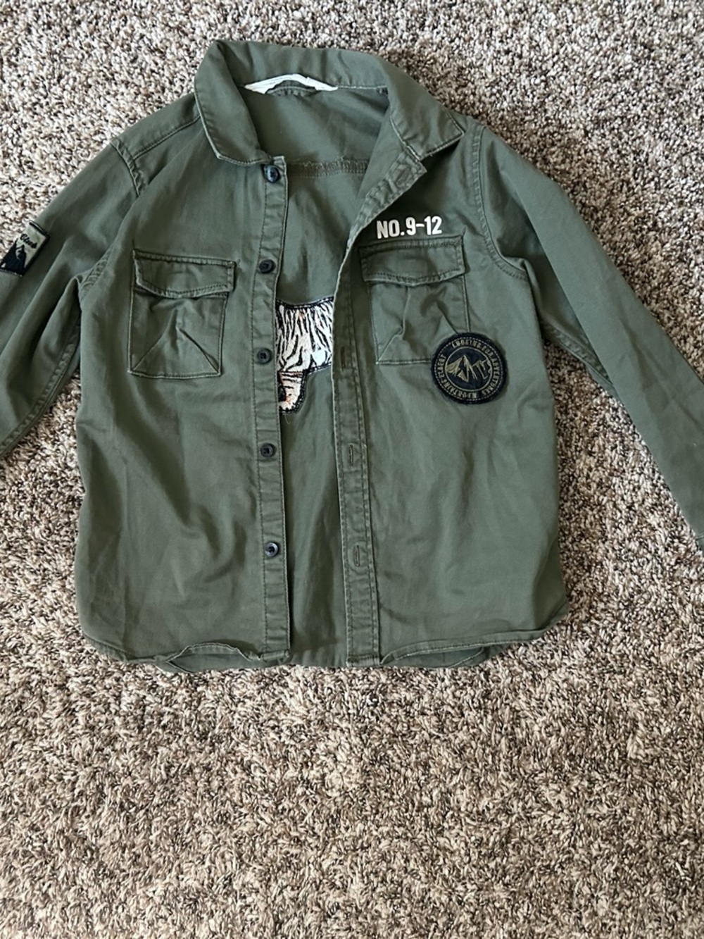 H&M Olive Green Button Down Shirt Jacket with Patches